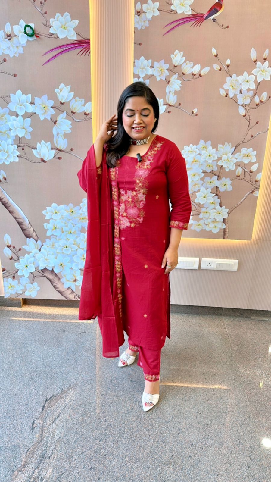 Pure cotton red embroidered suit set