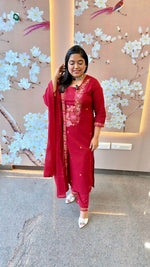 Pure cotton red embroidered suit set