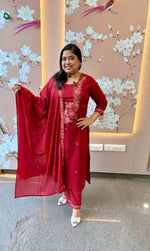 Pure cotton red embroidered suit set