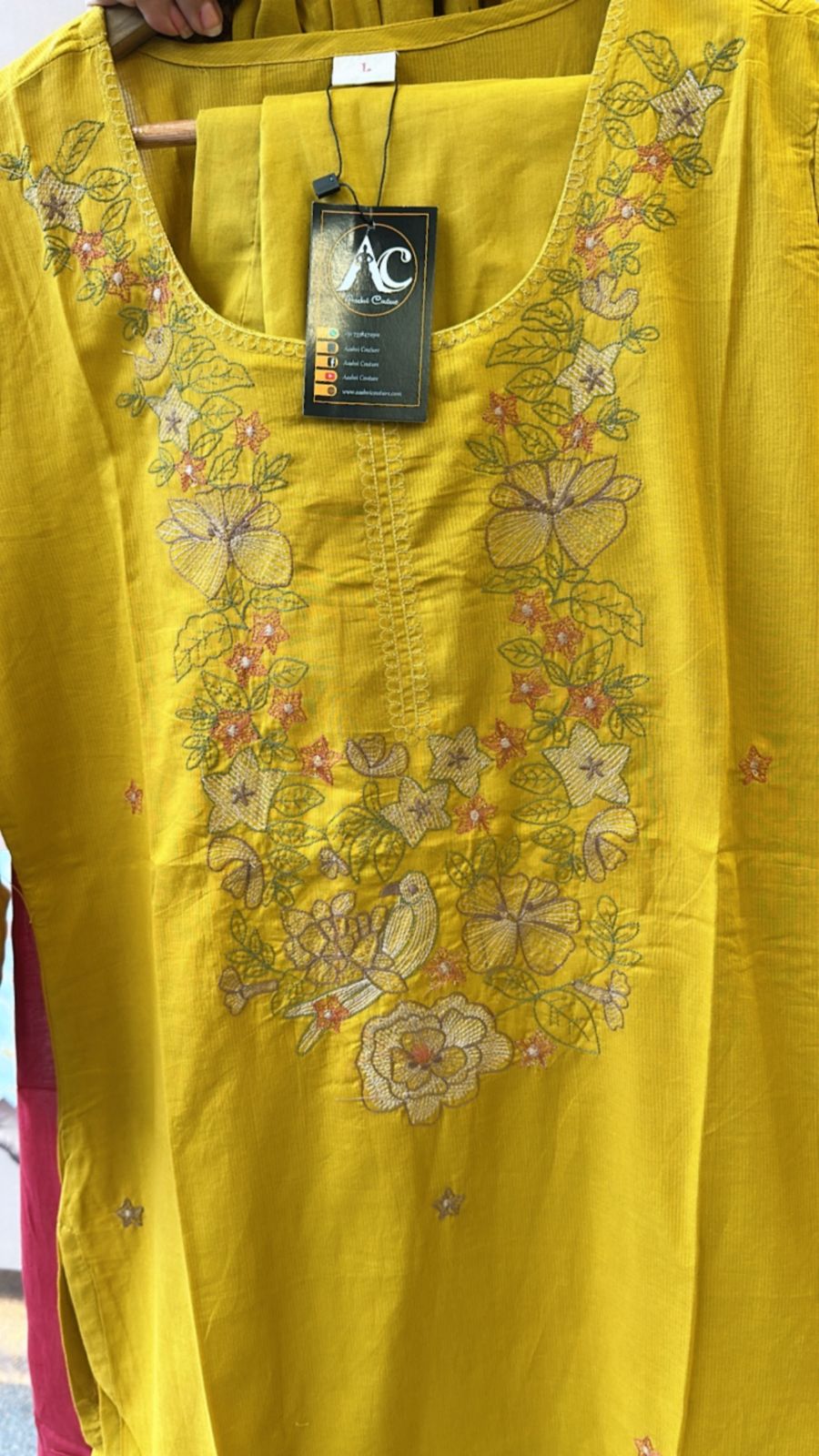 Pure cotton yellow embroidered suit set