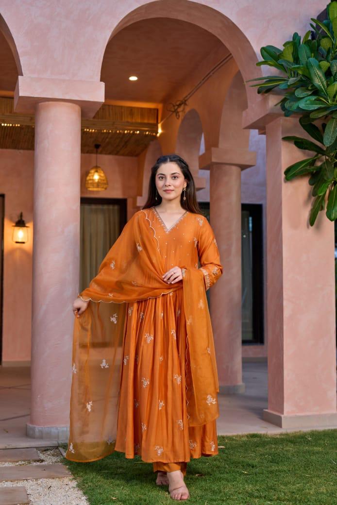 Pure Mul Chanderi lining Zari work suit set 