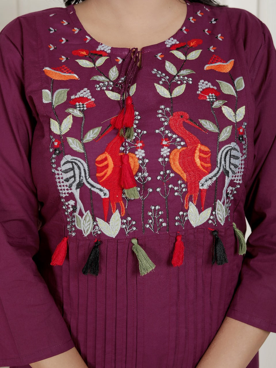 Beautiful embroidered cotton wine suit set set