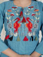 Beautiful embroidered cotton blue suit set set