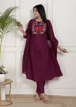 Beautiful embroidered cotton wine suit set set