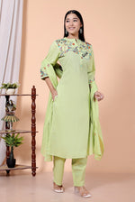 Smart embroidered cotton green suit set