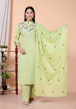 Smart embroidered cotton green suit set