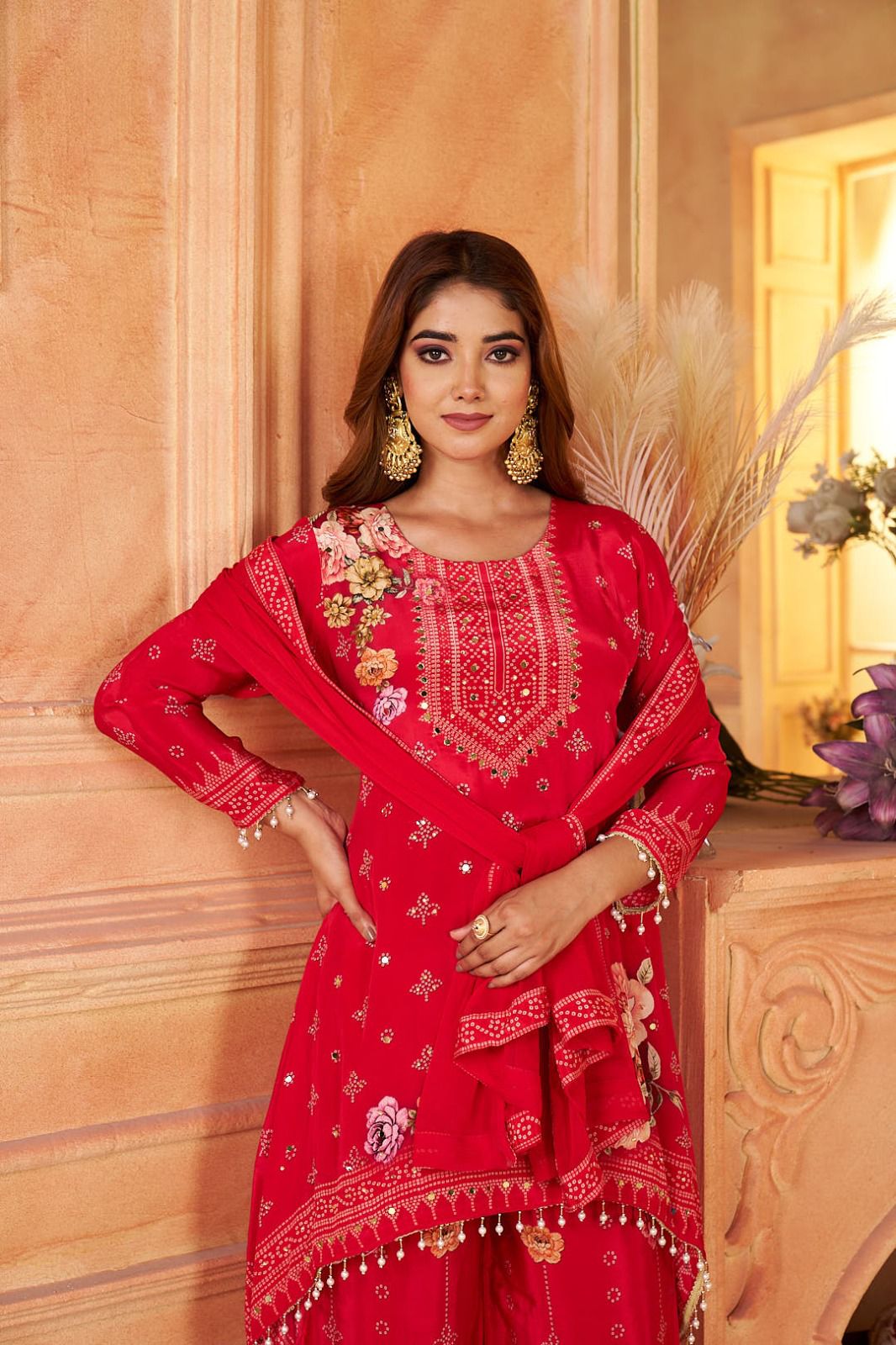 Pure crepe designer beautifully embellished suit set