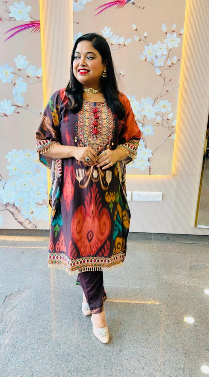 Pure cotton Patola kaftan with beautiful embellishment