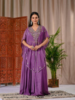 Pretty purple chinon skirt paired with a blouse and a handwork organza jacket