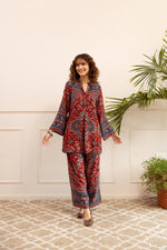 Heavy rayon beautiful co ord set in blue n red