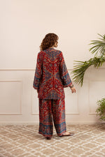 Heavy rayon beautiful co ord set in blue n red