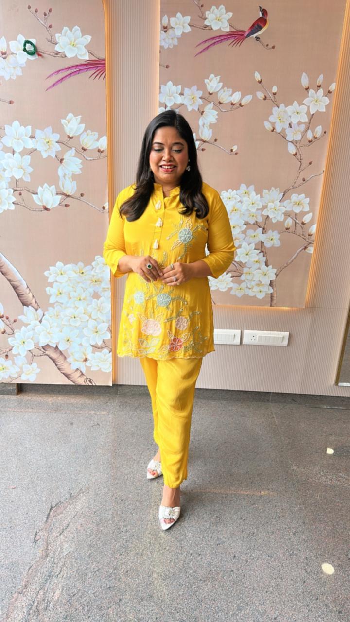 Gorgeous hand work pure Mul silk lining co ord set