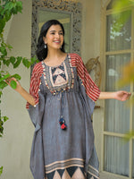 Ajrakh printed Mul silk kaftan set