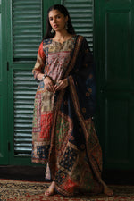 Linen Chanderi smart pichwai full suit set in blue