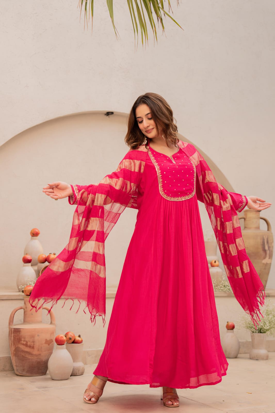 Beautiful Mul Chanderi suit set paired with tissue dupatta