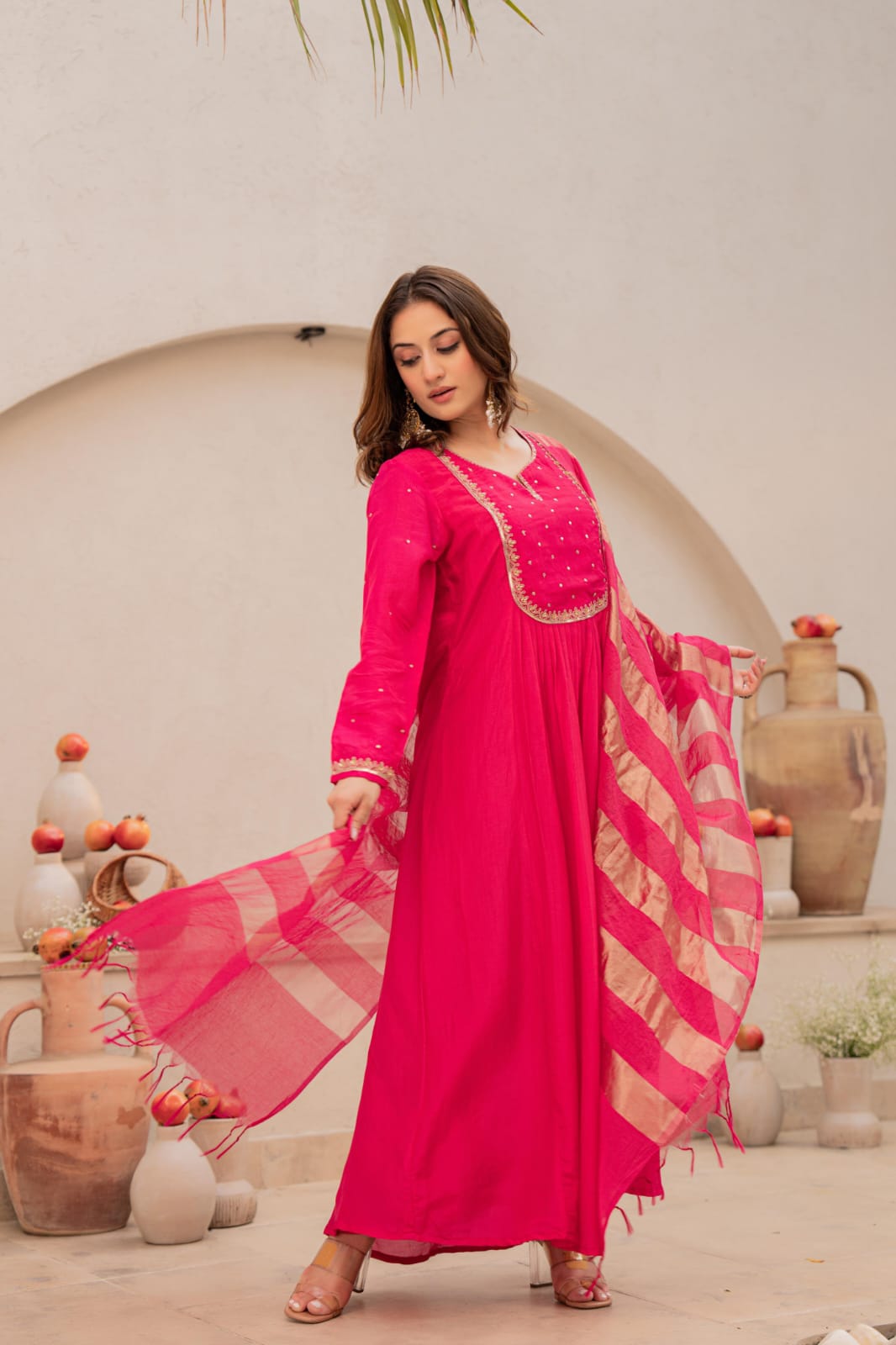 Beautiful Mul Chanderi suit set paired with tissue dupatta