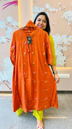 Pretty Mul cotton embroidered lining full suit set in rust