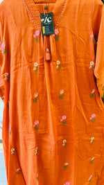 Pretty Mul cotton embroidered lining full suit set in rust