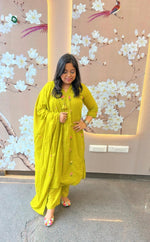 Pretty Mul cotton embroidered lining full suit set in green