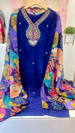 Premium pretty crepe with heavy handwork paired with a pretty embellished chinon dupatta