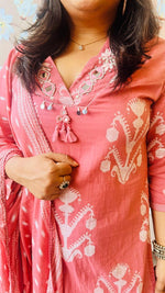 Smart cotton V neck real mirror full suit set in pink