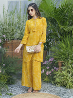 Wow stylish premium pure crepe co ord set in yellow