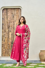 Pure Mul Chanderi embroidered suit paired with fully woven Banarasi dupatta in pink