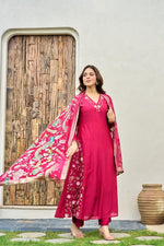 Pure Mul Chanderi embroidered suit paired with fully woven Banarasi dupatta in pink
