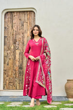 Pure Mul Chanderi embroidered suit paired with fully woven Banarasi dupatta in pink