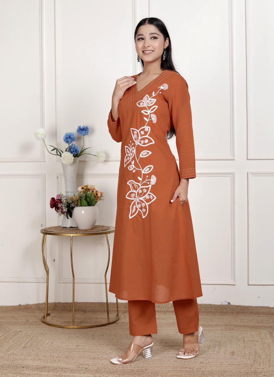 Fully embroidered V neck kurta pant