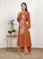 Fully embroidered V neck kurta pant