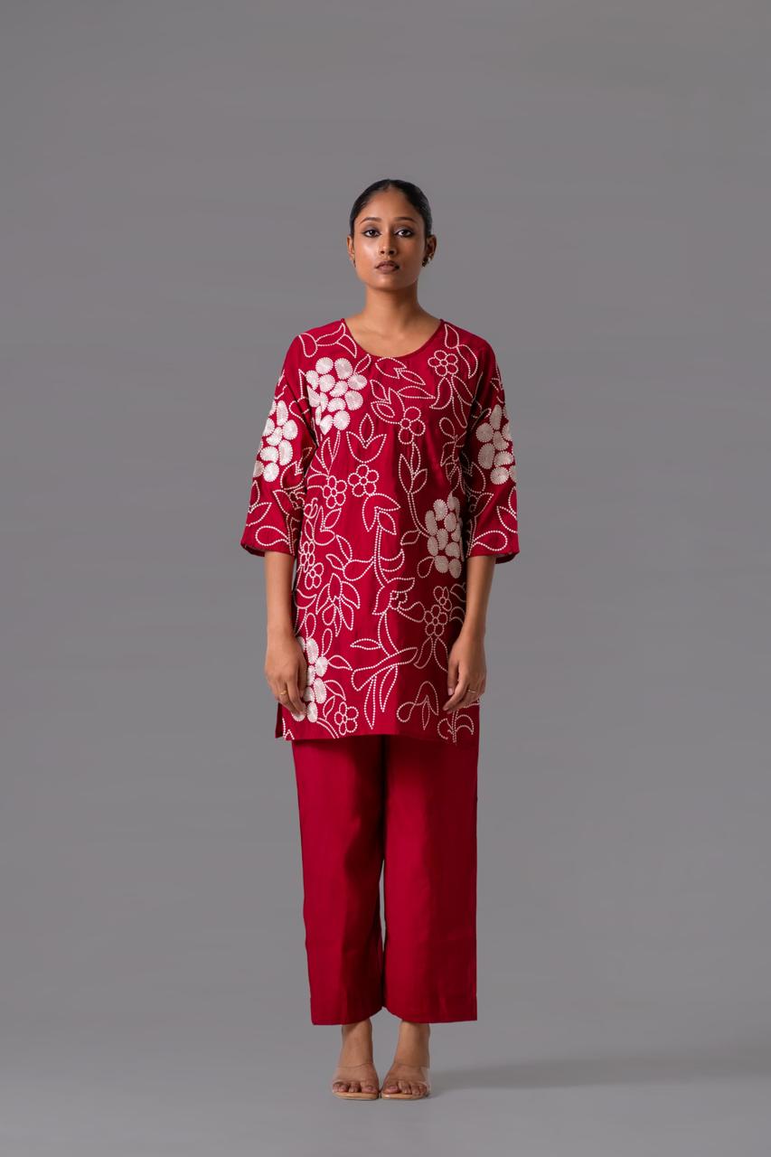 Muslin embroidered co ord set