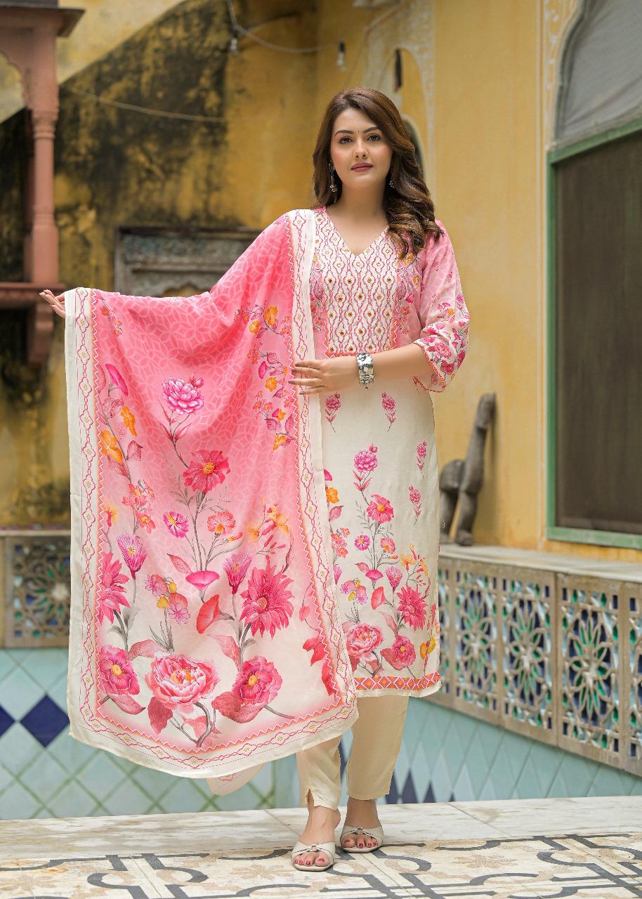 Premium pure crepe lining full suit set in pink