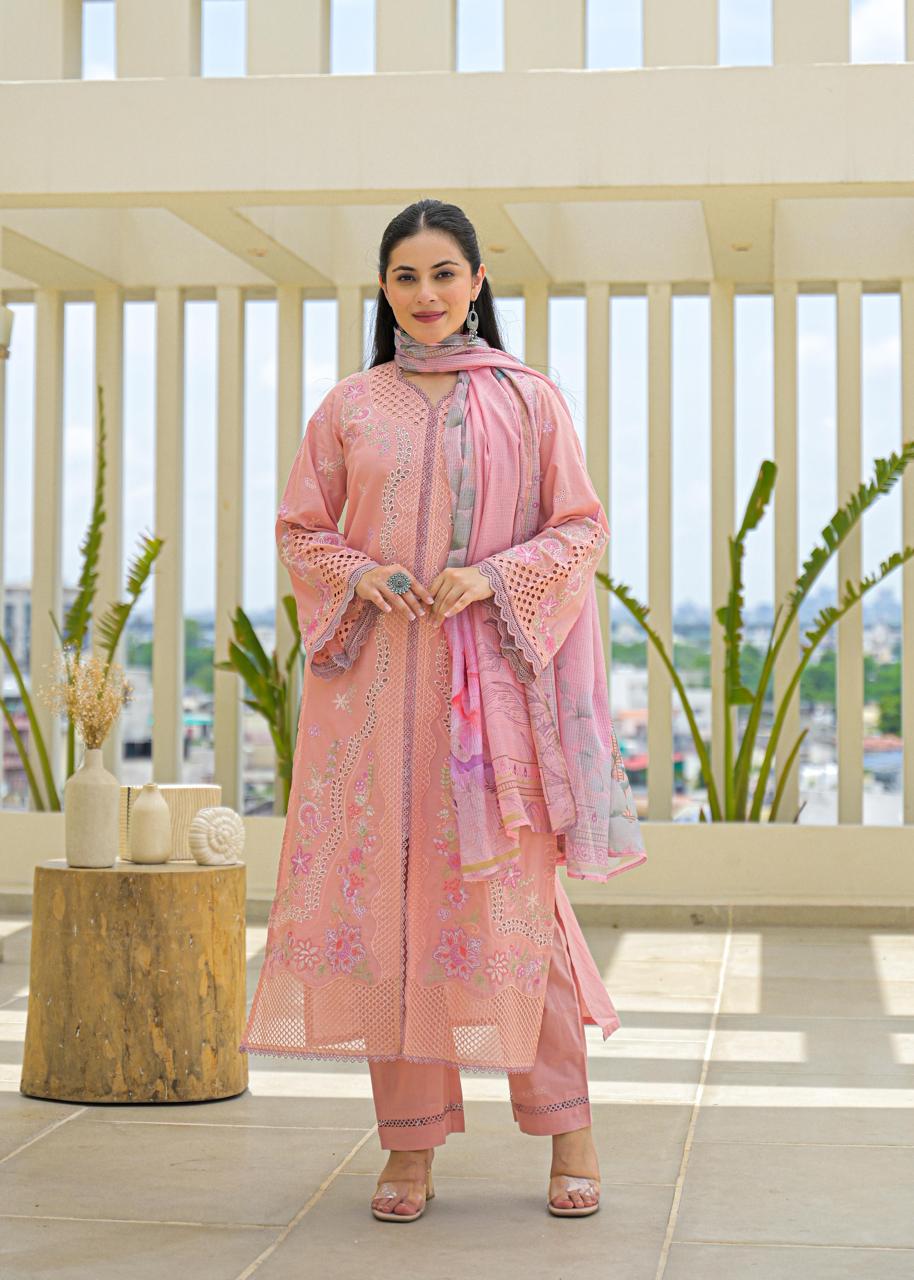Pure cotton Shifli suit set in pink