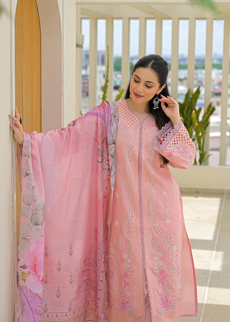 Pure cotton Shifli suit set in pink