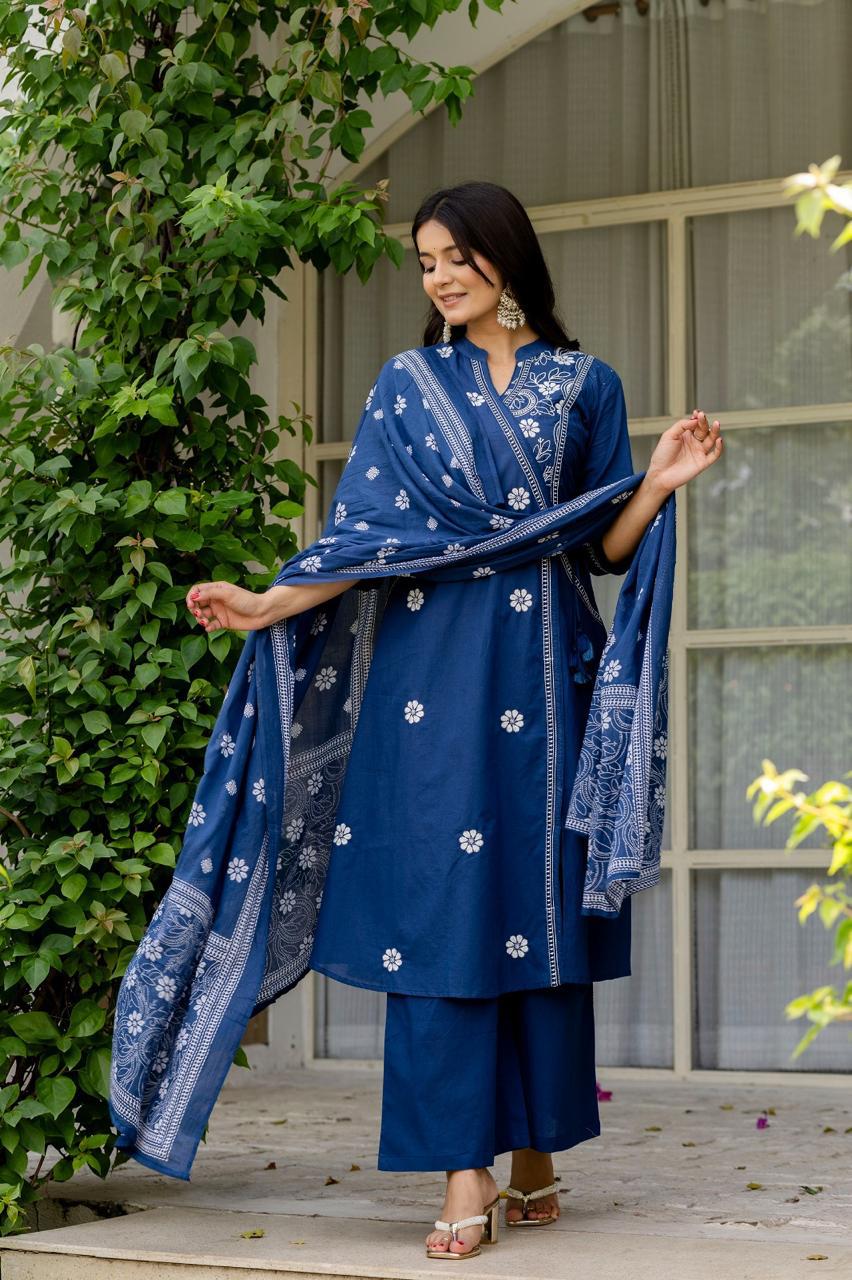 Angrakha pattern pure cotton full suit set