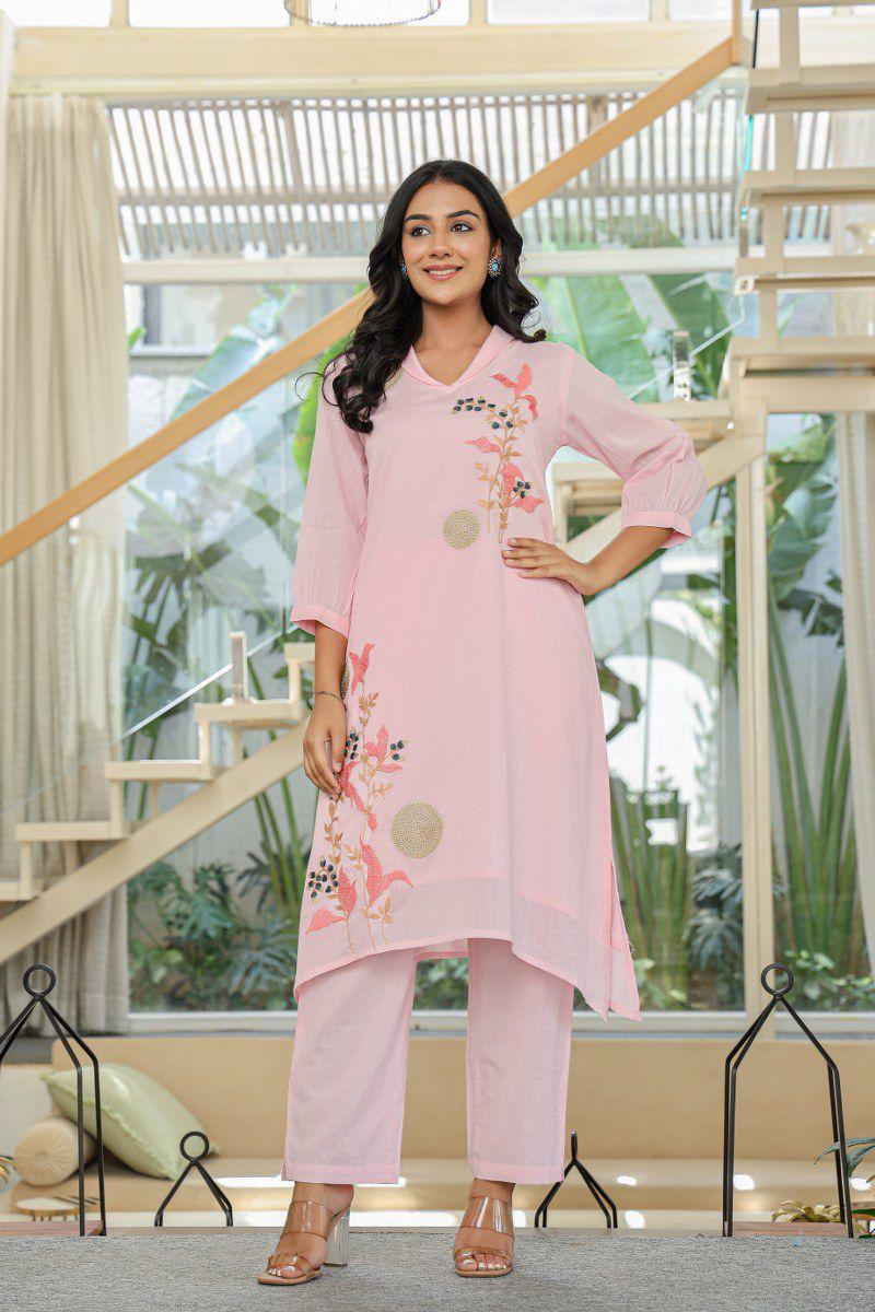 Pure Mul cotton Zari embroidered kurta pant