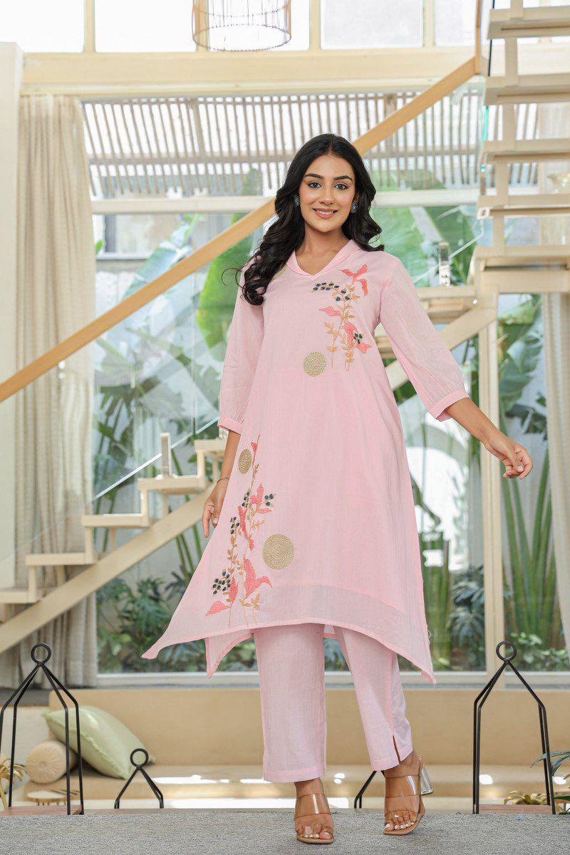Pure Mul cotton Zari embroidered kurta pant