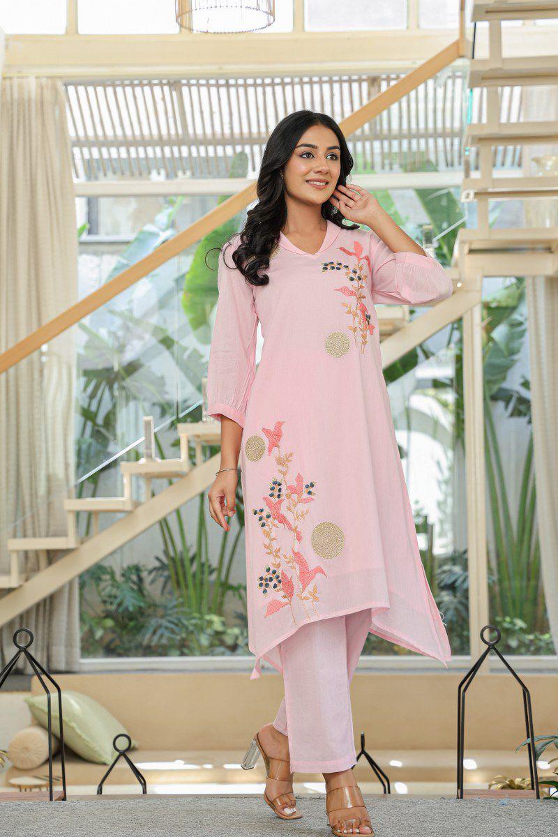 Pure Mul cotton Zari embroidered kurta pant