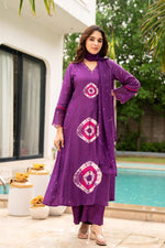 Pure Mul silk bandhani suit set in purple