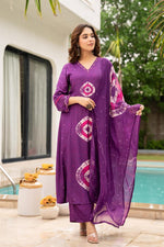 Pure Mul silk bandhani suit set in purple