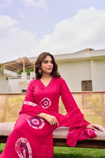 Pure Mul silk bandhani suit set in pink