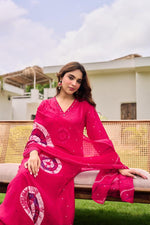 Pure Mul silk bandhani suit set in pink