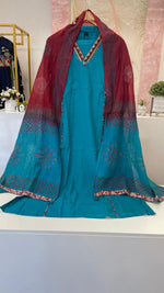 Designer pocket Mul Chanderi suit set in blue