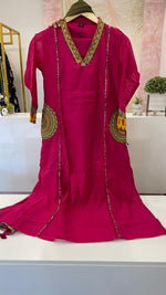 Designer pocket Mul Chanderi suit set in pink