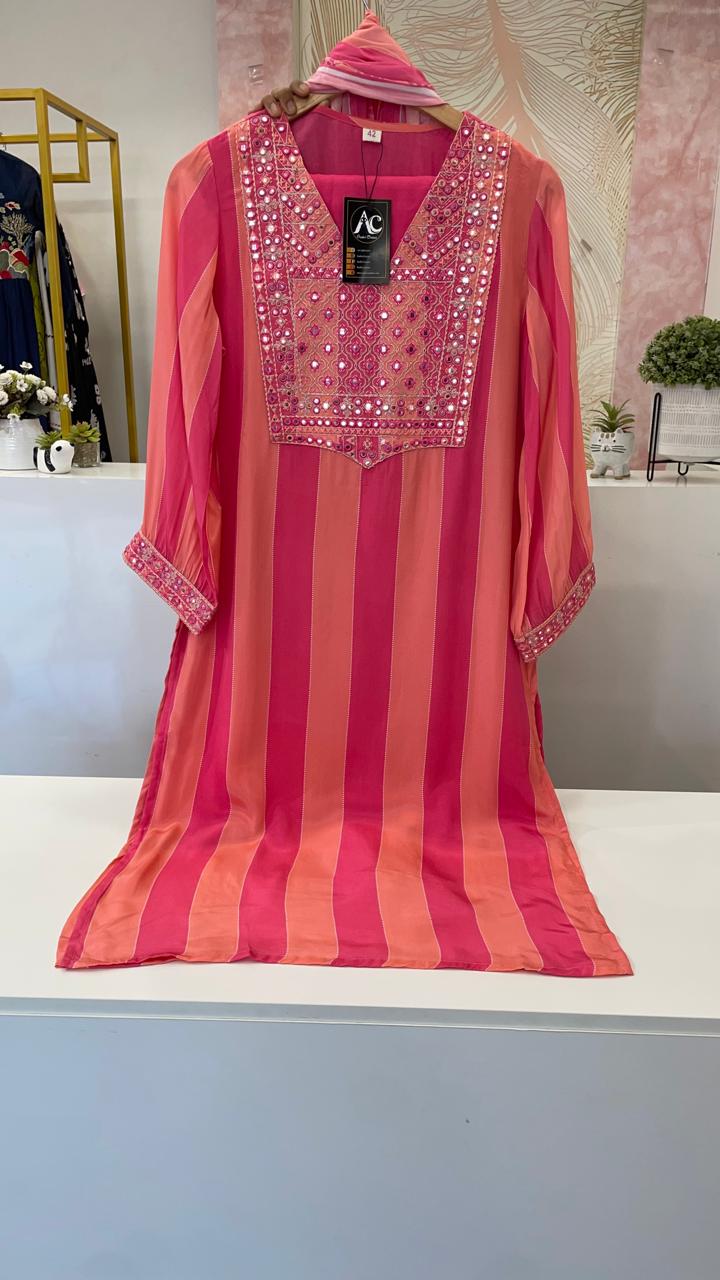 Pure crepe stripe lining suit set