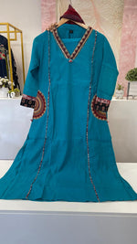 Designer pocket Mul Chanderi suit set in blue
