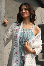 Pure cotton sleeveless dress paired with Shifli shrug