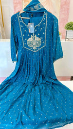 Mul cotton Zari embroidered full suit in blue