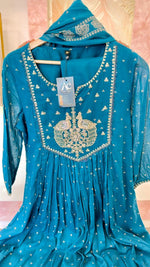 Mul cotton Zari embroidered full suit in blue